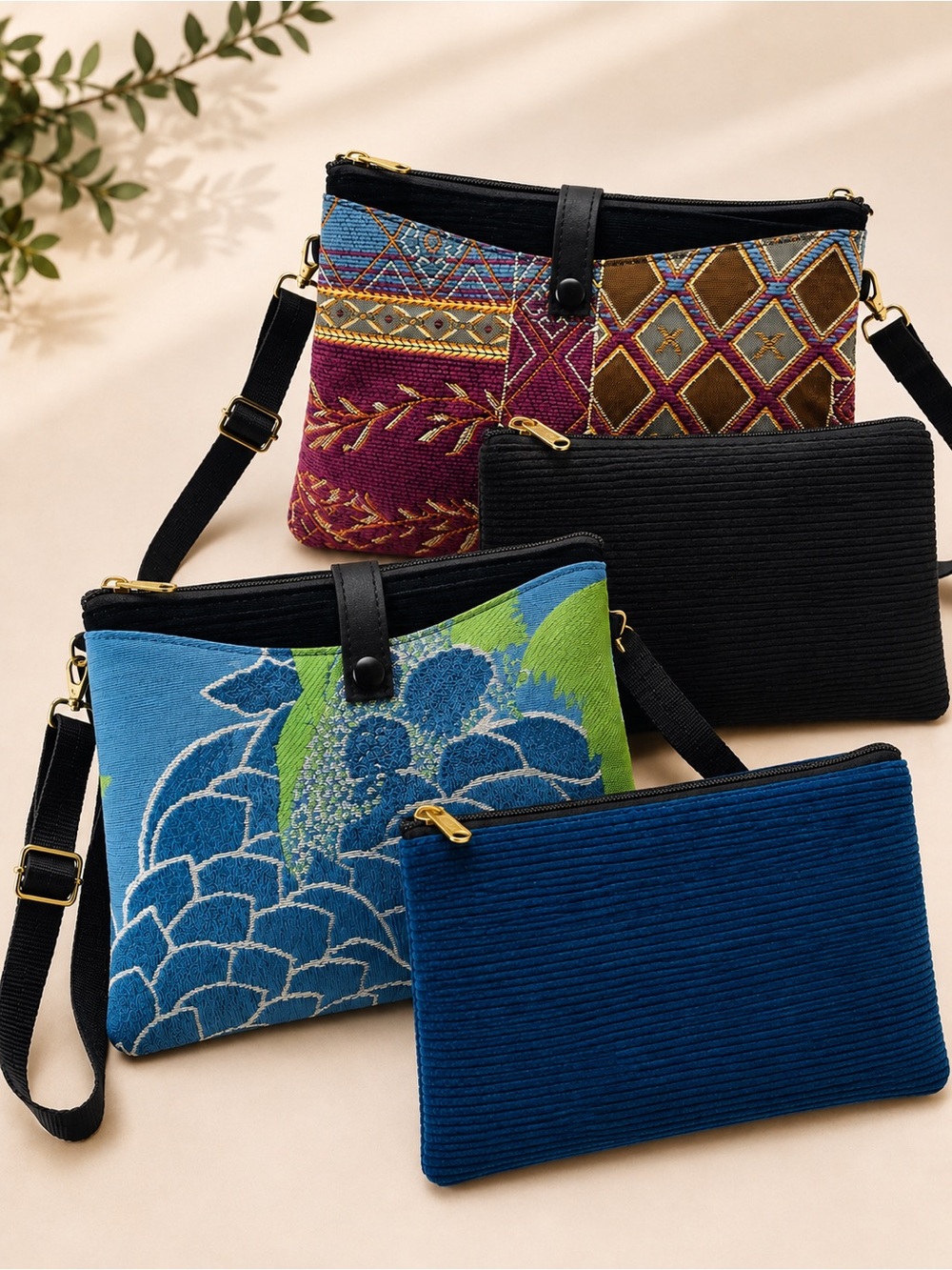 Set of 2 Small Crossbody Purses | Boho Embroidered & Textured | NEW